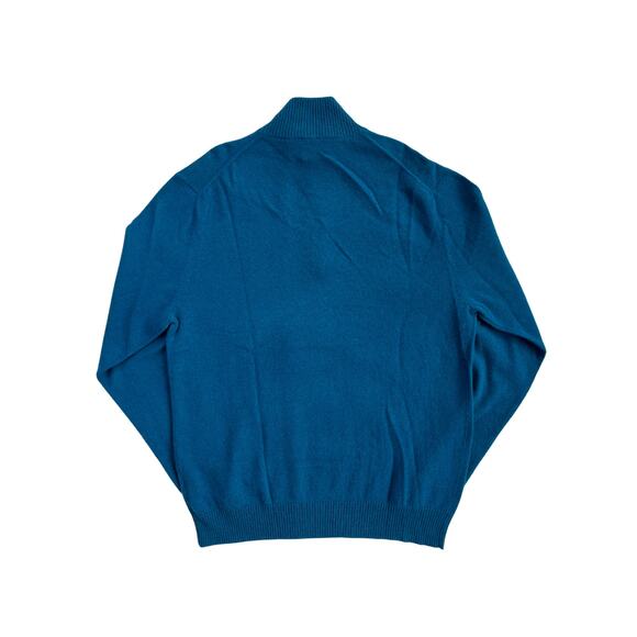 1-33 QI CASHMERE Men's Sweater Zip-Henley Teal 100% Cashmere Large - Picture 4 of 16